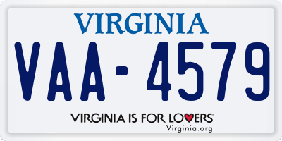 VA license plate VAA4579