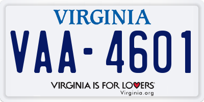 VA license plate VAA4601