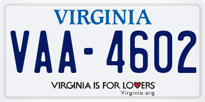 VA license plate VAA4602