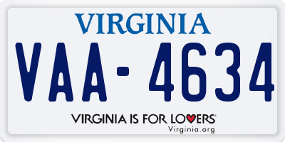 VA license plate VAA4634