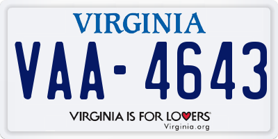 VA license plate VAA4643