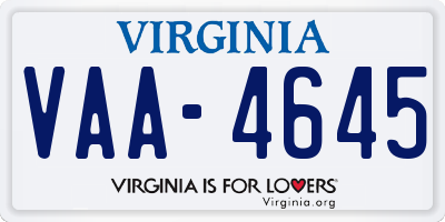 VA license plate VAA4645