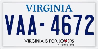 VA license plate VAA4672
