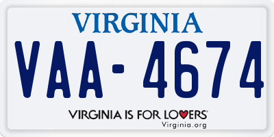 VA license plate VAA4674