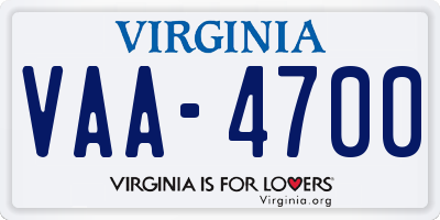 VA license plate VAA4700