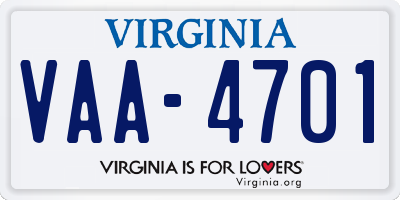 VA license plate VAA4701