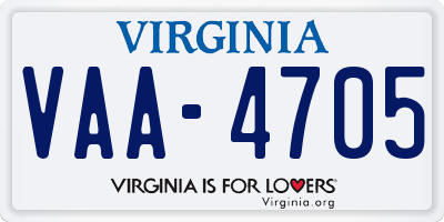 VA license plate VAA4705