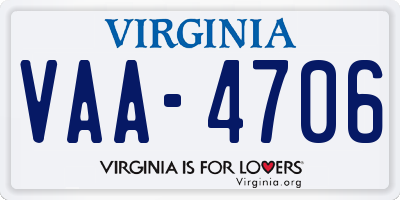 VA license plate VAA4706