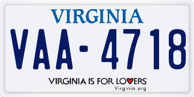 VA license plate VAA4718