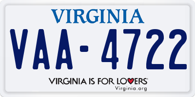 VA license plate VAA4722