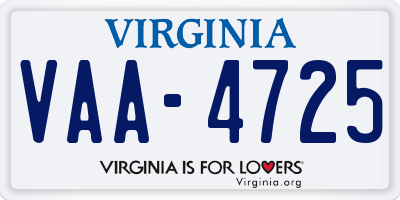 VA license plate VAA4725