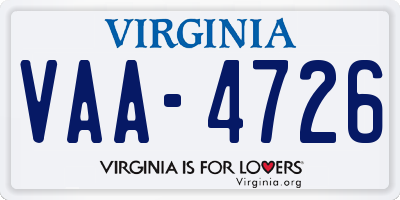 VA license plate VAA4726