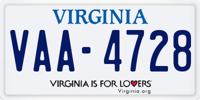 VA license plate VAA4728