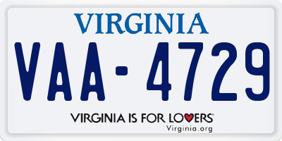 VA license plate VAA4729