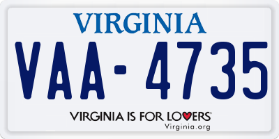 VA license plate VAA4735