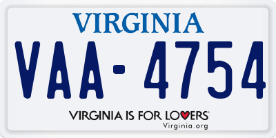 VA license plate VAA4754