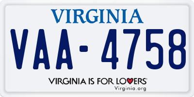 VA license plate VAA4758