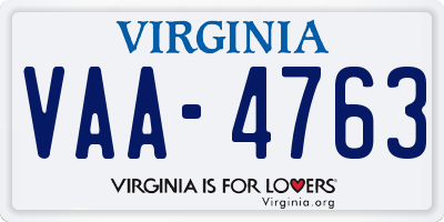 VA license plate VAA4763