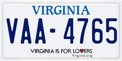 VA license plate VAA4765