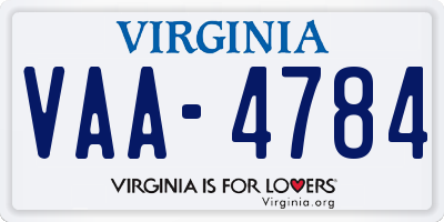 VA license plate VAA4784