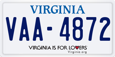 VA license plate VAA4872