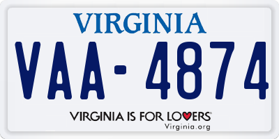 VA license plate VAA4874