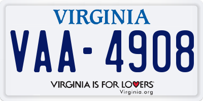 VA license plate VAA4908