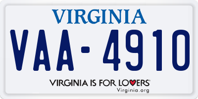 VA license plate VAA4910