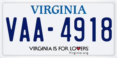 VA license plate VAA4918