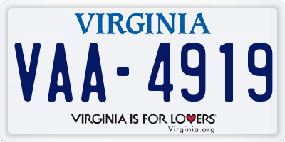 VA license plate VAA4919