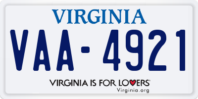 VA license plate VAA4921