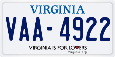 VA license plate VAA4922