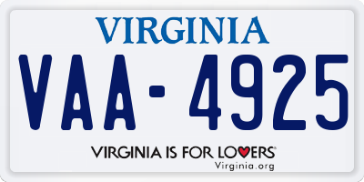 VA license plate VAA4925