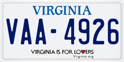 VA license plate VAA4926