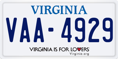 VA license plate VAA4929