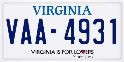 VA license plate VAA4931