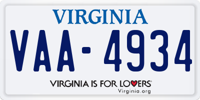 VA license plate VAA4934