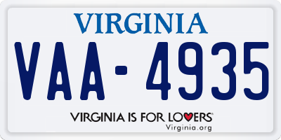 VA license plate VAA4935