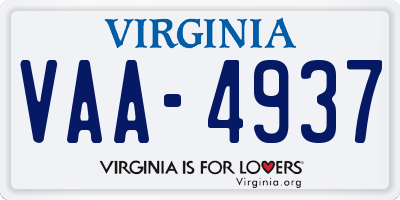 VA license plate VAA4937