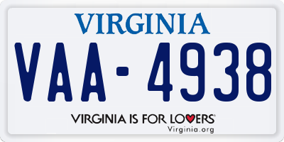 VA license plate VAA4938