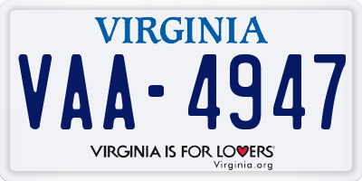 VA license plate VAA4947