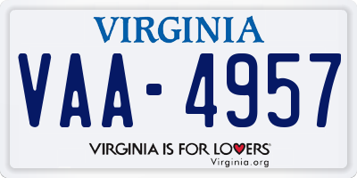 VA license plate VAA4957