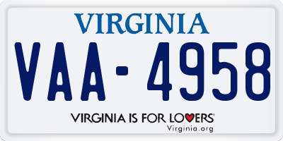 VA license plate VAA4958
