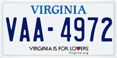 VA license plate VAA4972