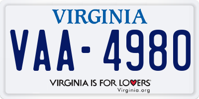VA license plate VAA4980
