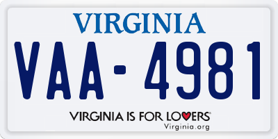 VA license plate VAA4981