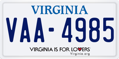 VA license plate VAA4985