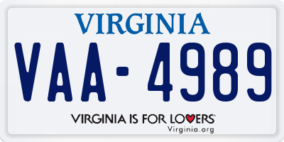 VA license plate VAA4989