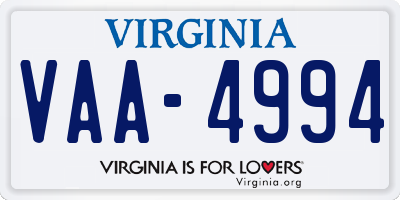 VA license plate VAA4994