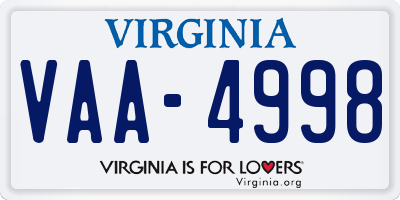 VA license plate VAA4998